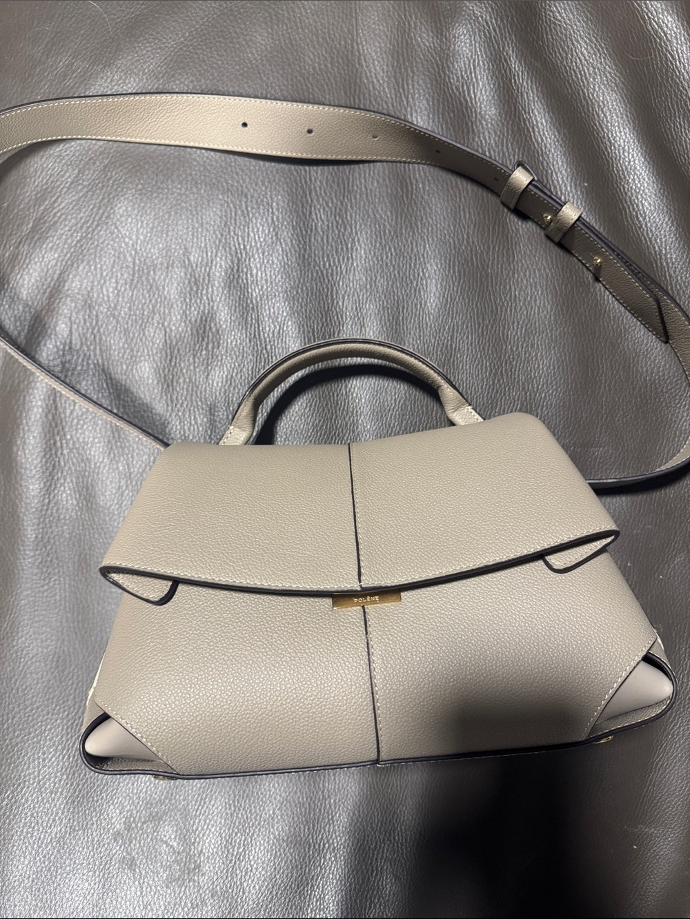Polene Compact Taupe Top-Handle Satchel